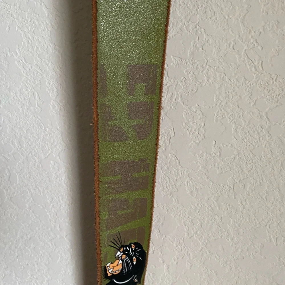 Vintage Ed Hardy Y2K Green Yellow Graphic Edgy Distressed Leather Panther Belt